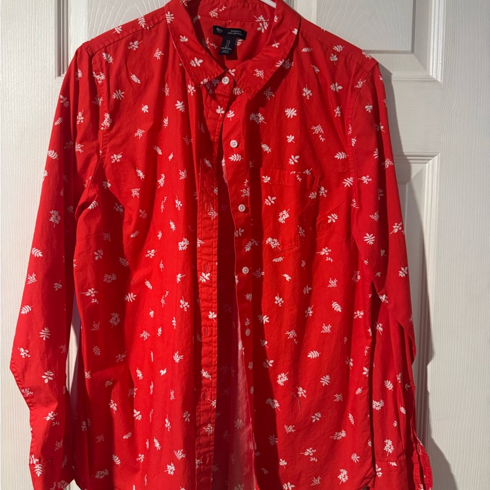 GAP Vibrant Coral Red Floral Button Down Shirt